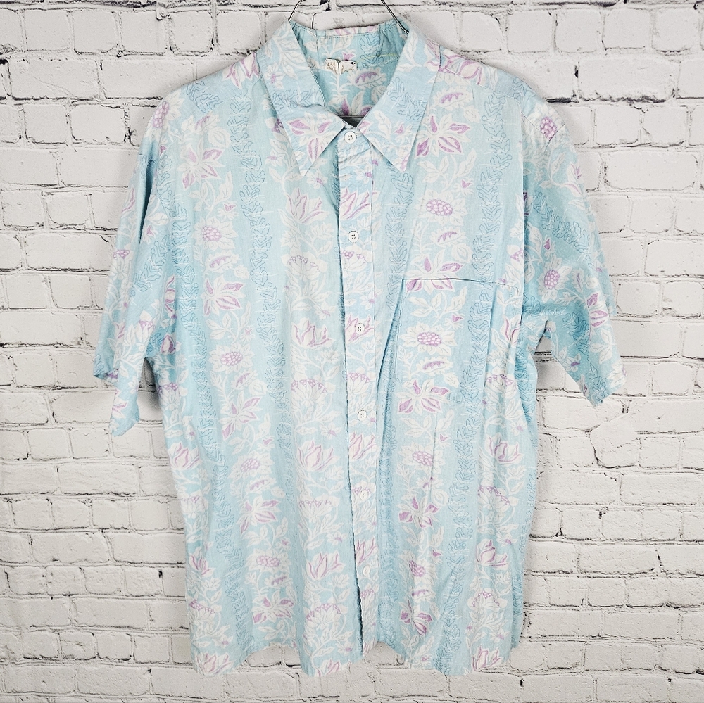 HAWAIIAN IVY | floral flower design button up short sleeve shirt